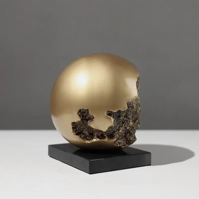 Golden Ball Artwork, Imitation Bronze Spherical Sculpture Desktop Decoration Craft Statue Modern Home Decoration