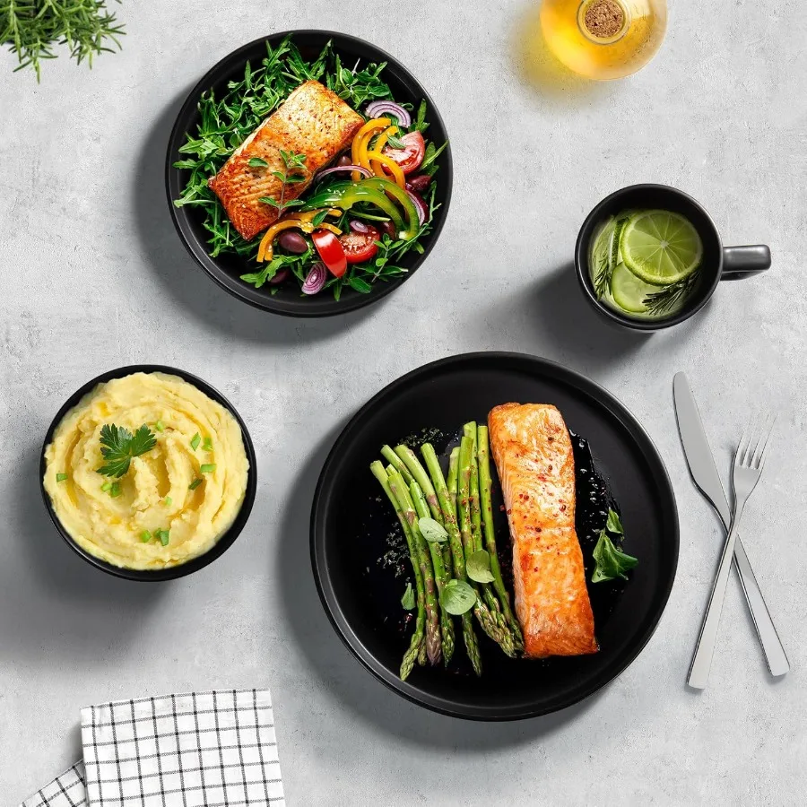 Conjuntos de pratos e tigelas Terra, 16 peças, moderno, conjunto de prato de grés para 4 chips e resistente a arranhões, conjunto de louça de cerâmica, micro-ondas