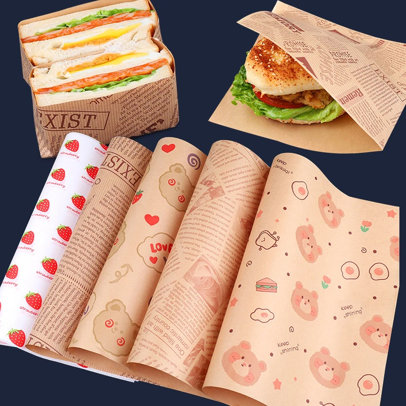 50 Stück fett dichtes Sandwich-Geschenk papier, Öl absorbieren des Back papier mit Brot platte