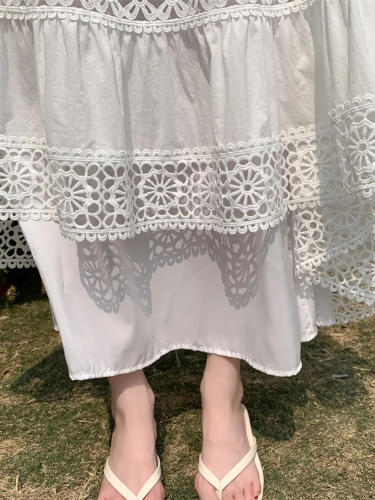 SMTHMA ハイエンドデザインレース中空ハイウエストロングスカート女性の春夏新作甘いミッドレングス Ccake スカート