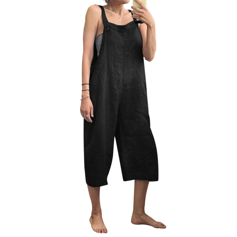 

EaseHut Vintage Casual Summer Overalls for Women Sleeveless Wide Legs Rompers Women's Jumpsuit Casual Plus Size Jumpsuits