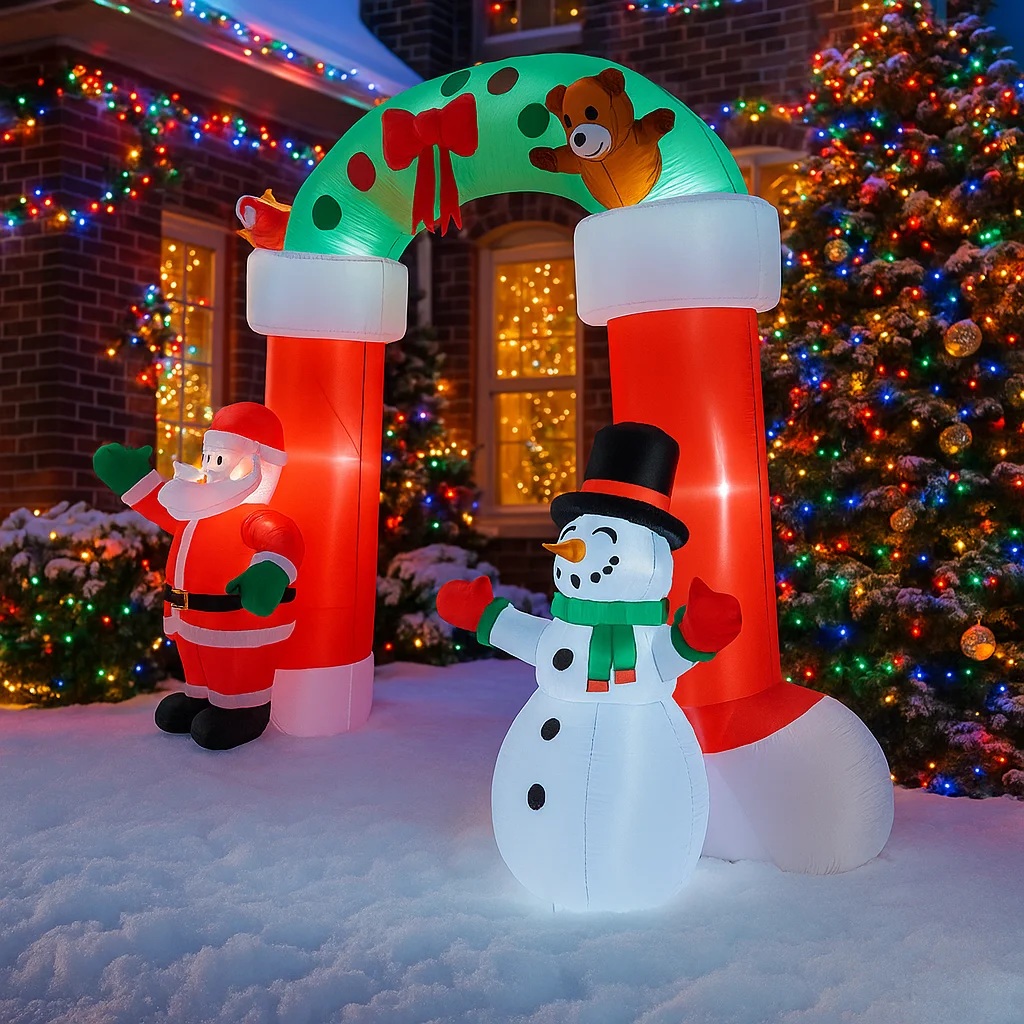 2.7M/8.8FT Opblaasbare Kerstman Sneeuwpop Boog Verlichting LED woondecoratie Speelgoed Yard Kerstbenodigdheden Outdoor Holiday Party Gazon Decor