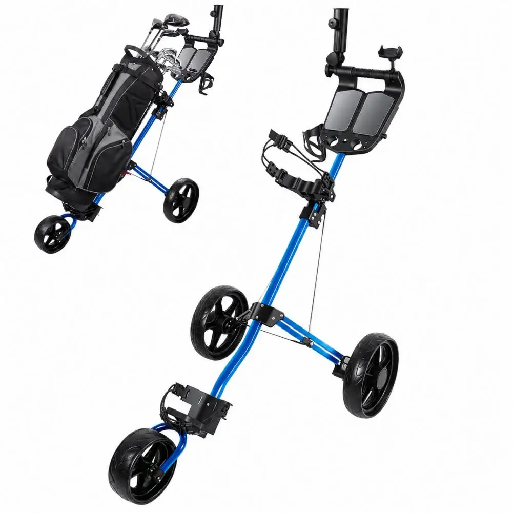 3 Wheel Golf Push Cart, Lightweight Aluminum Golf Trolley with Phone/Cup/Umbrella Holders, Quick Fold Golf Bag Cart
