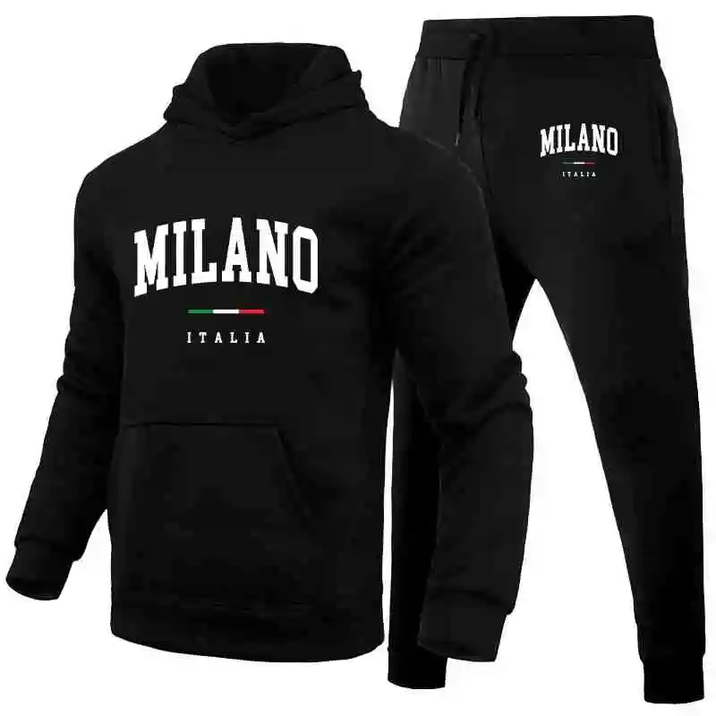 Aliexpress Men's Sports Hoodie Set Luxury Milan Print Sweatshirt Sweatpants Men's Hooded Top Jogger Pants Set Casual Streetwear Sportswear - Aliexpress Deal