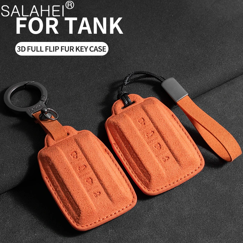 Suede Car Key Case Cover Protection Shell Holder For Great Wall GWM WEY TANK 300 500 Tank300 Tank500 Remote Keychain Accessories