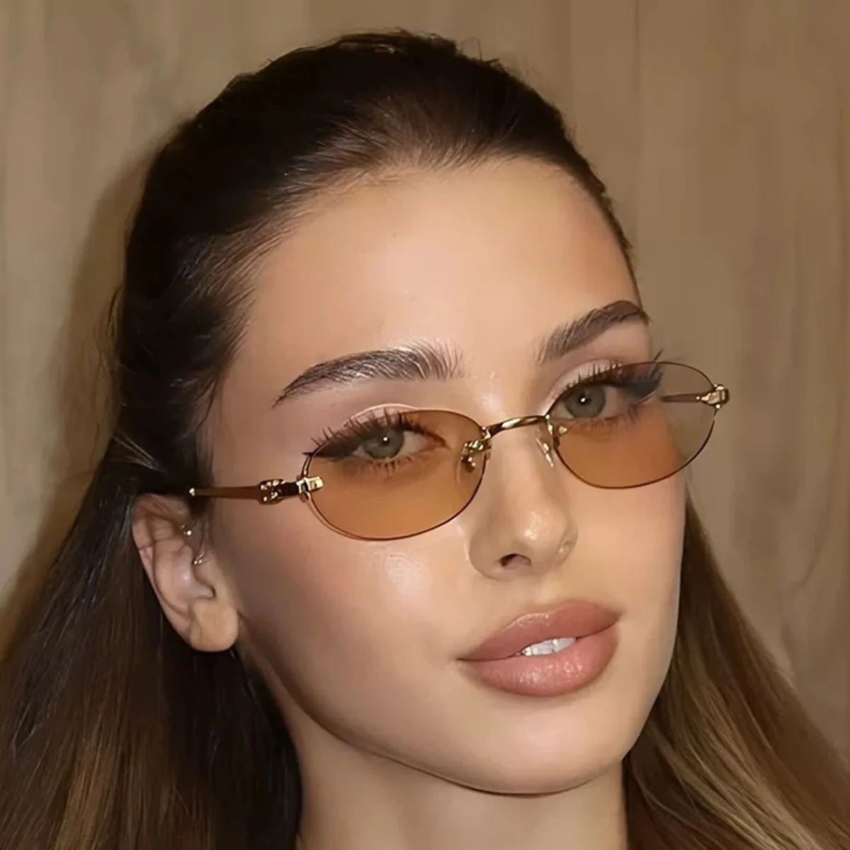New Frameless Glasses for Women, Sunglasses, High-end Trendy Oval Fashion, Old Money Style, Men's Sunglasses