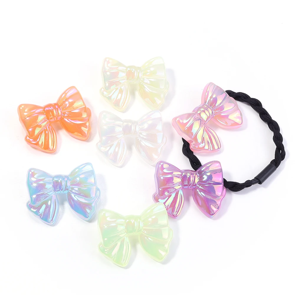 10pcs/lot Acrylic Beads Bow Jelly Colored Large Hole Loose Beads For DIY Handmade Headband Earrings Jewelry Accessories