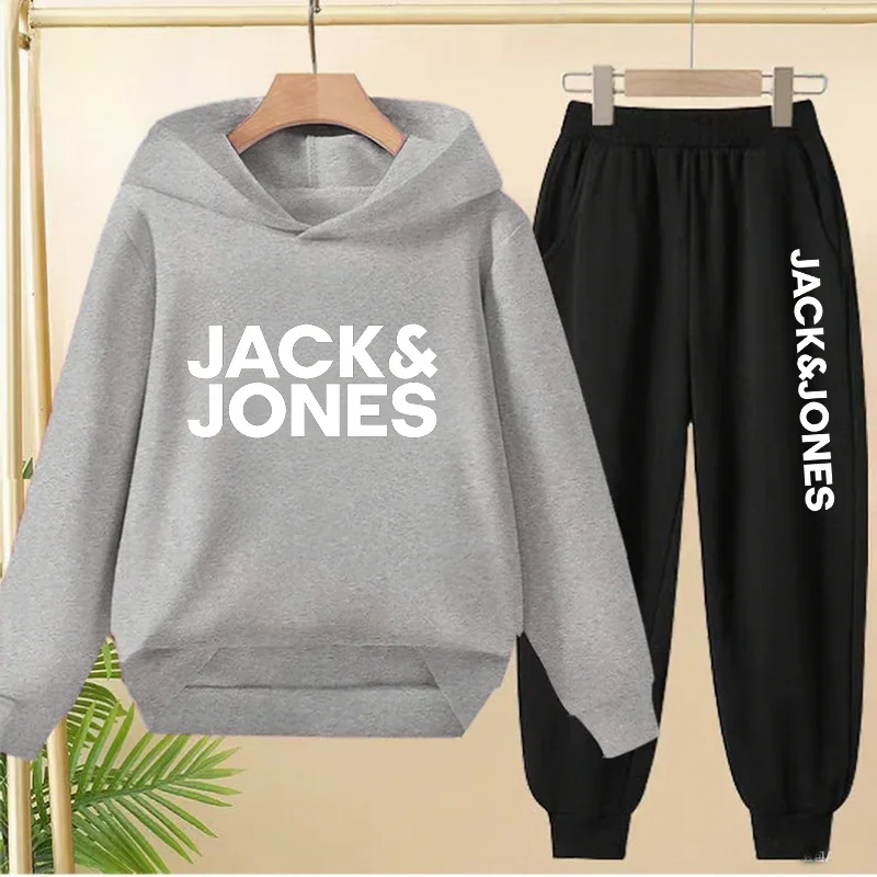 Solid Hoodie Jogger Tracksuit Front Decor Print Elastic Sweatpants Soft Breathable All Match Men Daily Fitness Set view 4