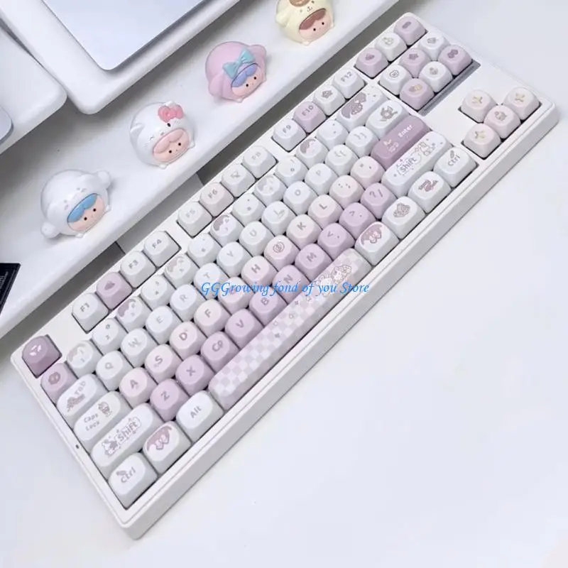 

H9EB Rabbit KeyCap Set PBT Anime Keycaps 136Keys MOA Profile Keycaps for Rainy Mechanical Keyboards