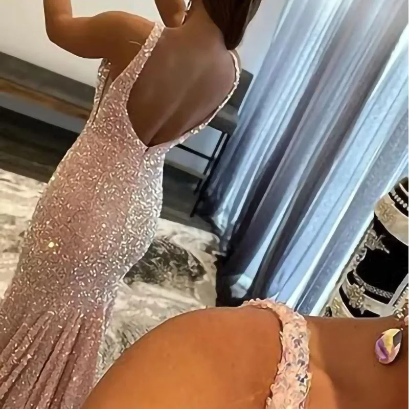 Spaghetti Straps Sequin Prom Dress Sparkly Mermaid Evening Gowns with Slit 2024 Women Long Dresses