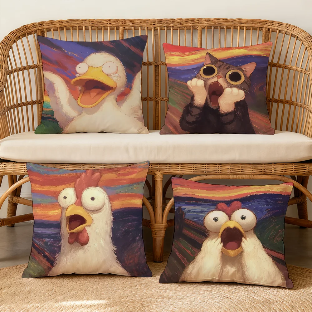 The Scream Animal Imitations Cute Cushion Cover Square Decorative Throw Pillow Case Sofa Bed Living Room Anniversary Gifts