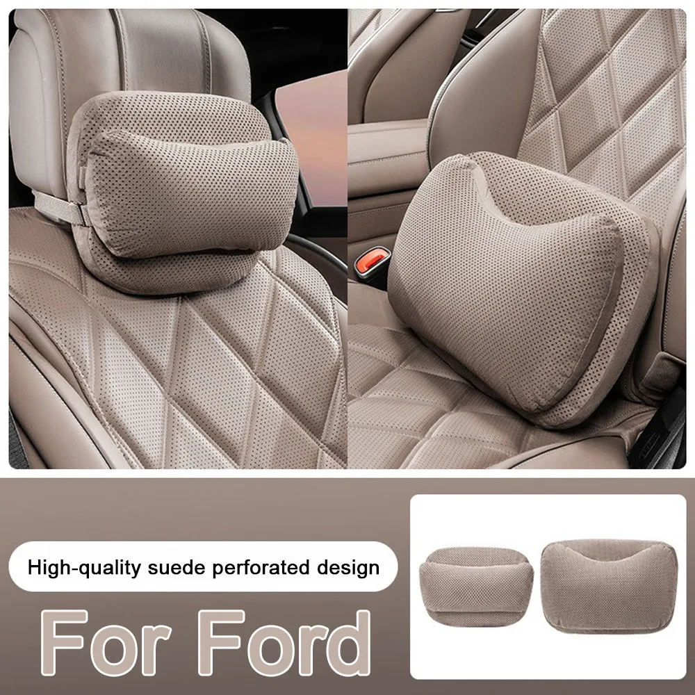 Car Neck Pillow Suede Headrest Seat Lumbar Support Cushion Waist Pillow For Ford Focus Mondeo MK2 MK3 MK4 MK7 Fiesta Fusion Kuga