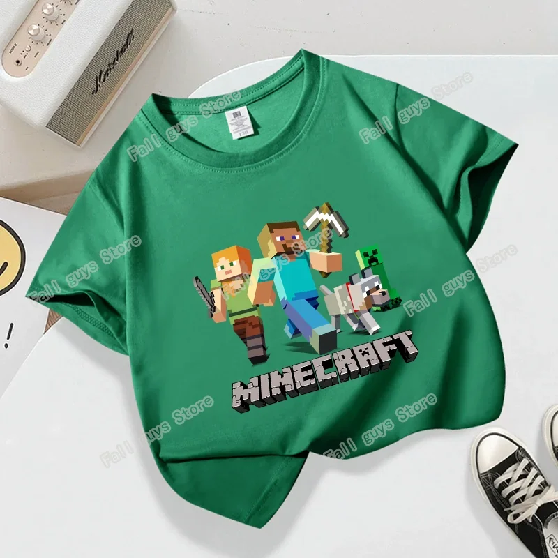 Miner Crafting Pixel Series Child T-Shirt Summer Kids Short Sleeve Tops Hot Game Boys Girls Clothing Cartoon Print Birthday Gift