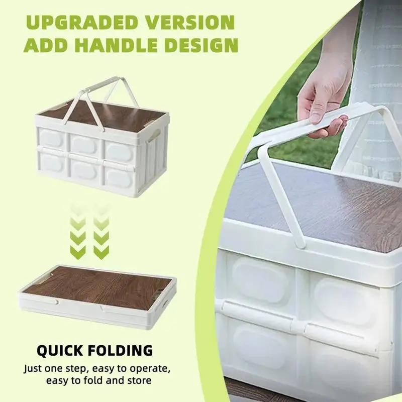 15L Large Capacity Storage Box Outdoor Camping Folding Box With Wooden Lid Car Storage Box Household Food Organizer Container