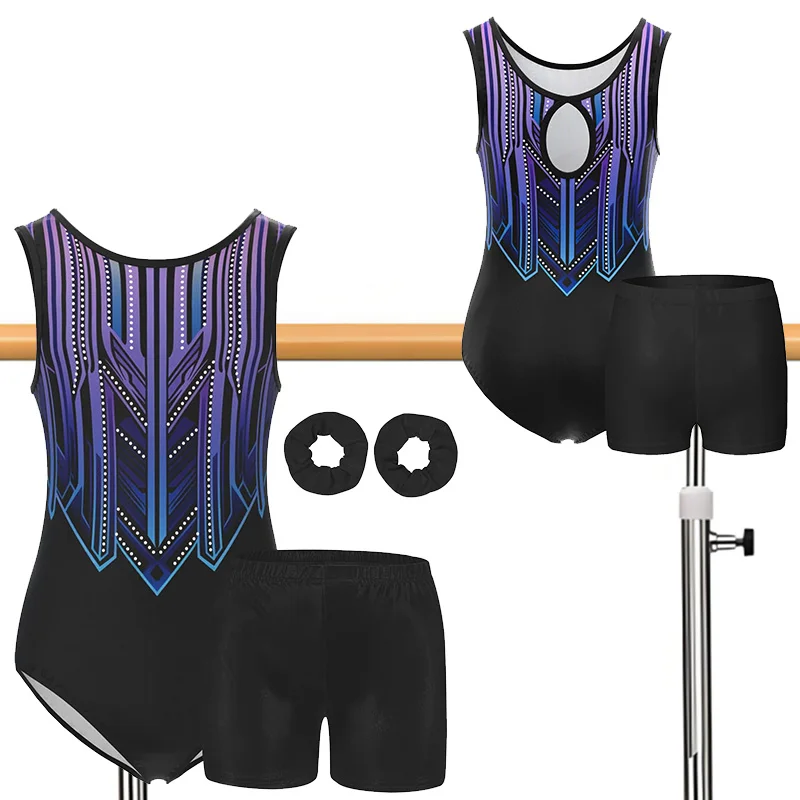 Girls 4pc Gymnastics Leotards Athletic Biketard Unitard Tumbling Activewear Outfits for kids(No diamond)