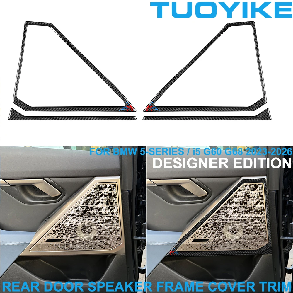LHD RHD Real Soft Carbon Fiber Interior Rear Door Lound Speaker Frame Cover Trim Decoration For BMW 5-Series i5 G60 G68 2023+