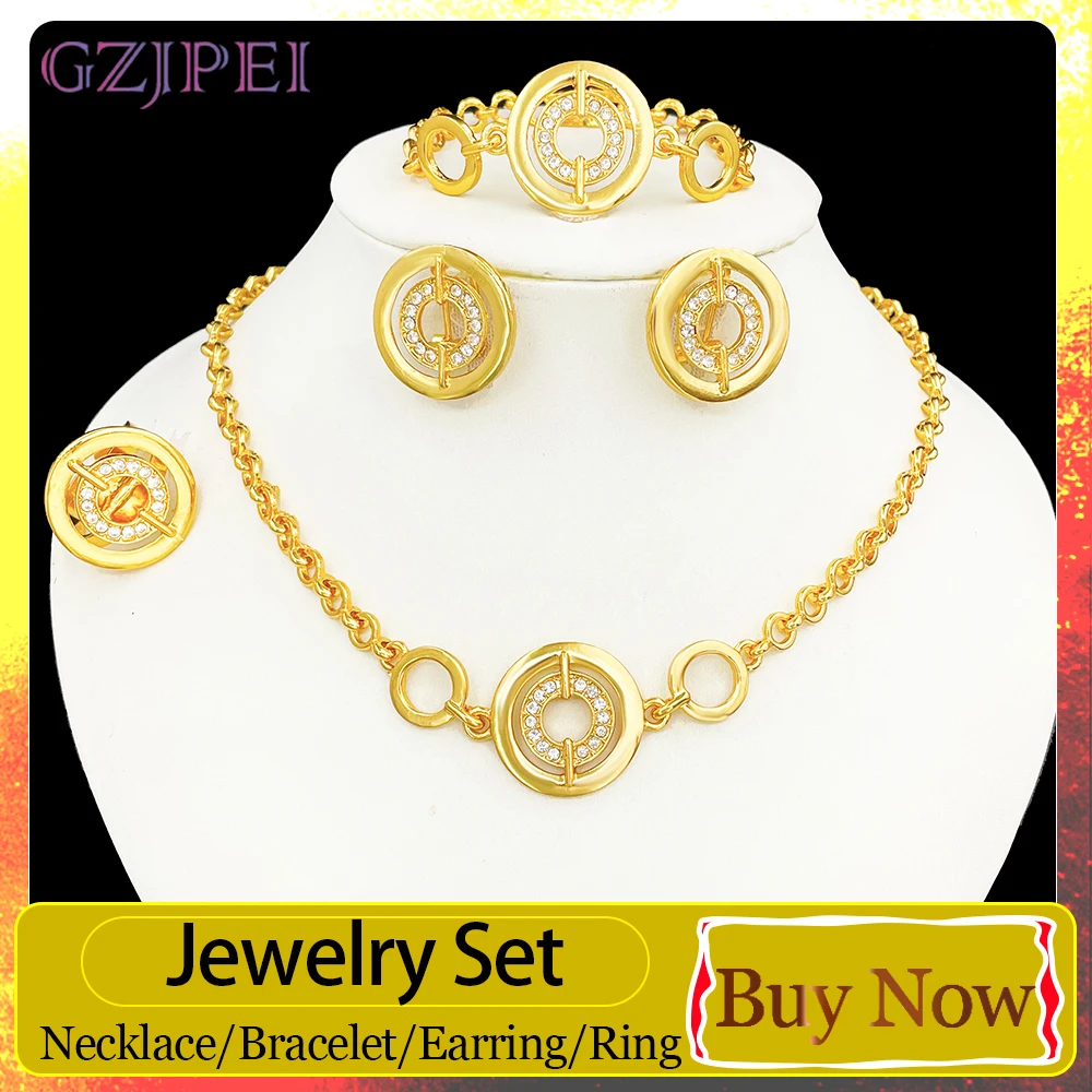 

GZJPEI Fashion Gold Color Jewelry Set Elegant White Zirocn Jewellery Accessories For Women Birthday Gift Valentine's Day Gift