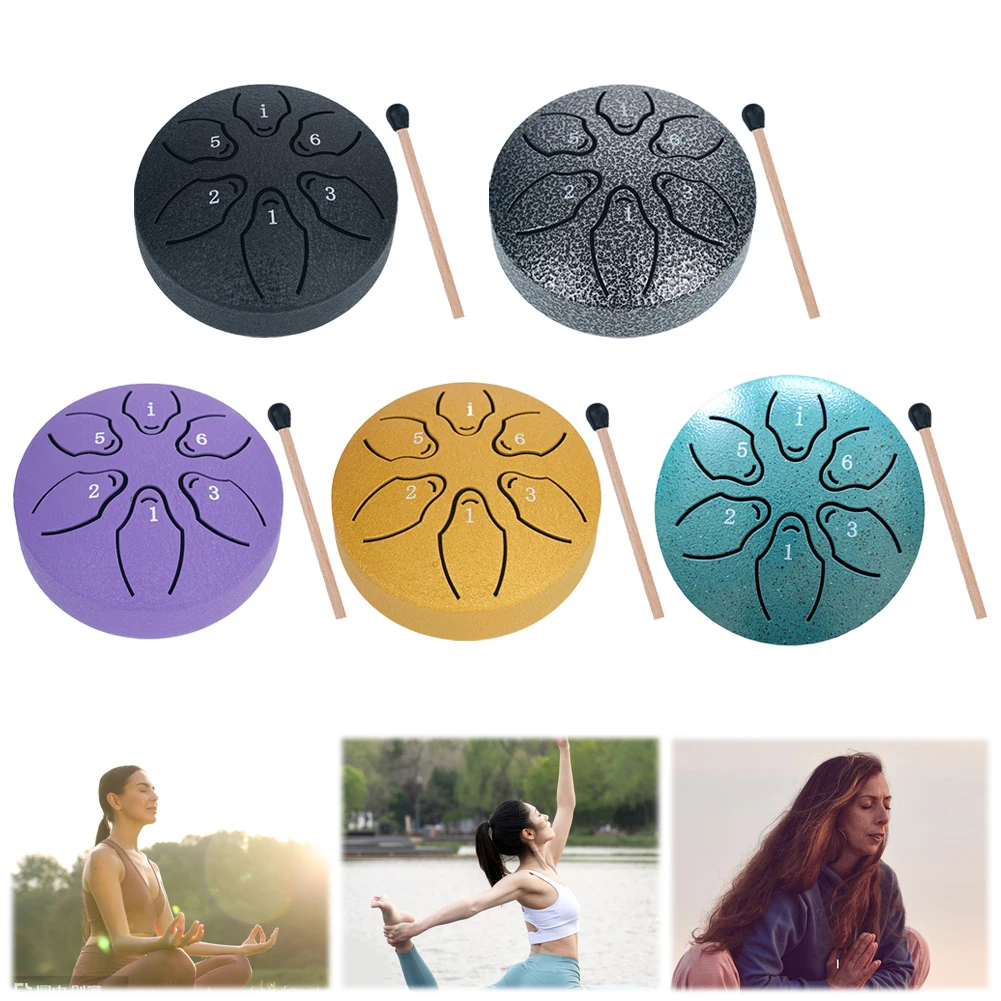 Tambor de lluvia de 3 pulgadas y 6 notas para exteriores, tambor de lengua de acero, instrumentos musicales de percusión para Yoga, meditación, regalo único