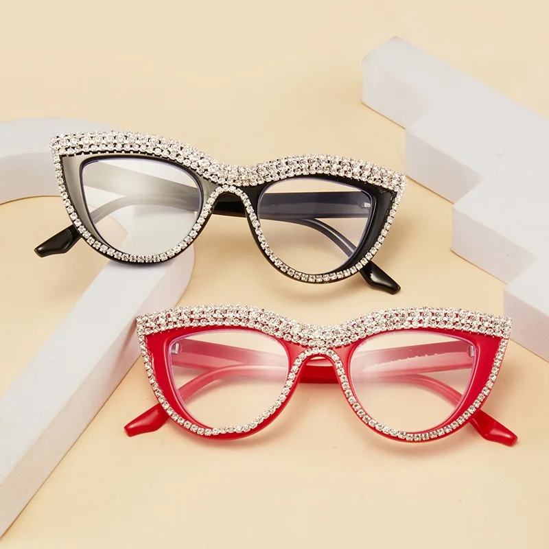 

Cat Eye Reading Glasses Vintage Presbyopia Eyeglasses Clear Lens Eyewear Men Women Stylish Diamond-encrusted Spectacles