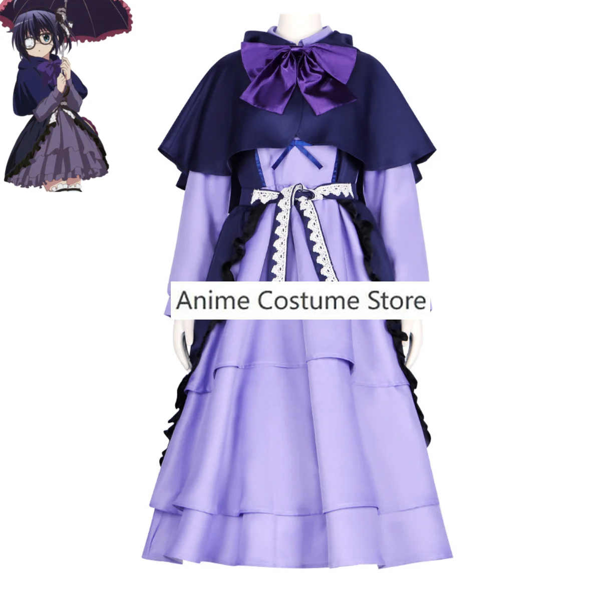 Anime Love, Chunibyo & Other Delusions Takanashi Rikka Cosplay Costume Appointment Purple Dress Wig Woman Carnival Suit