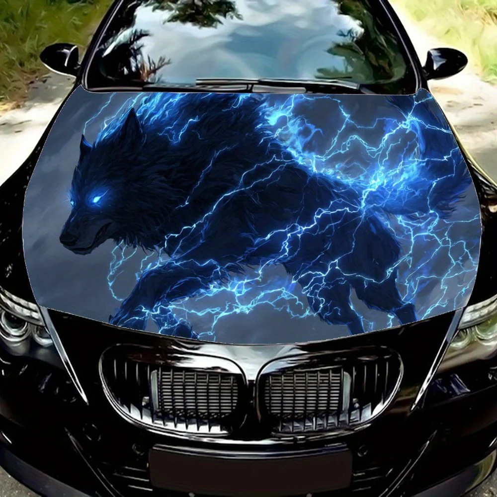 

Lightning Wolf Car Hood Sticker PVC Self Waterproof Stick, Striking Auto Exterior Accessories Decor Protect Gift for Car Lover