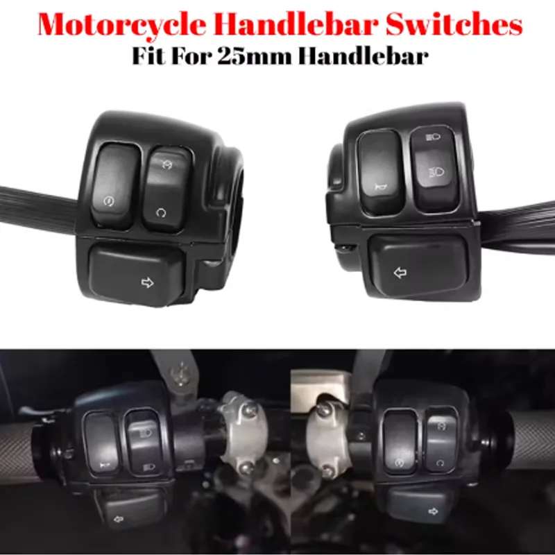 

Мотоциклетный 1-дюймовый переключатель управления на руле, 25 мм, переключатель указателя поворота на ручке для Harley Sporster XL 96-13 Softail 96-10 Dyna 96-11