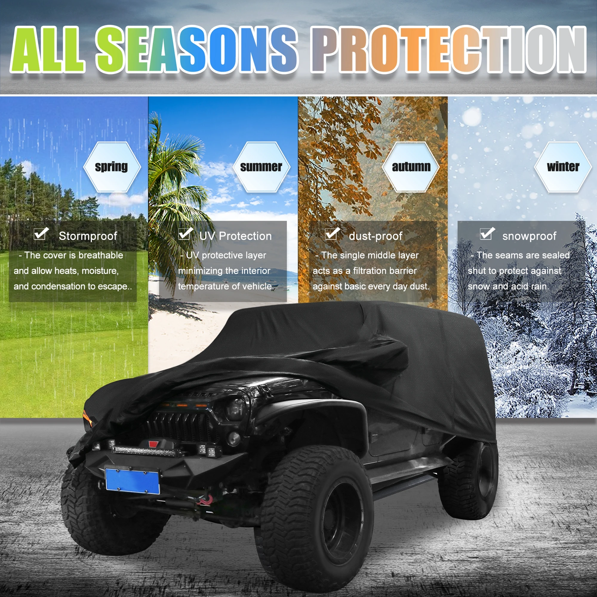 

Автомобильный чехол Uxcell для Jeep Wrangler Jk 4-дверный 2007-2017, уличный водонепроницаемый чехол от солнца, дождя, пыли, ветра, снега с молнией двери водителя