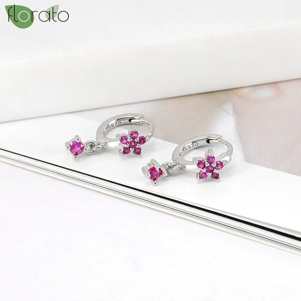 925 Sterling Silver Needle Multicolor Zircon Flower Earrings Fashion Small Hoop Earrings for Women Wedding Luxury Jewelry Gift