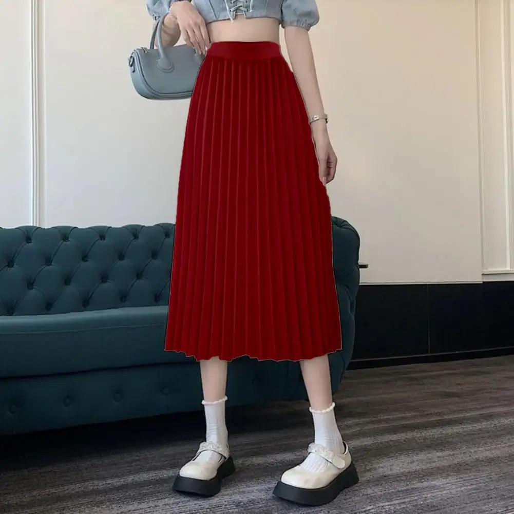 2023 Women Skirt Elegant Ladies' Solid Color Pleated Skirt High Waist Calf-length Casual Stylish Autumn/winter Women's Clothing