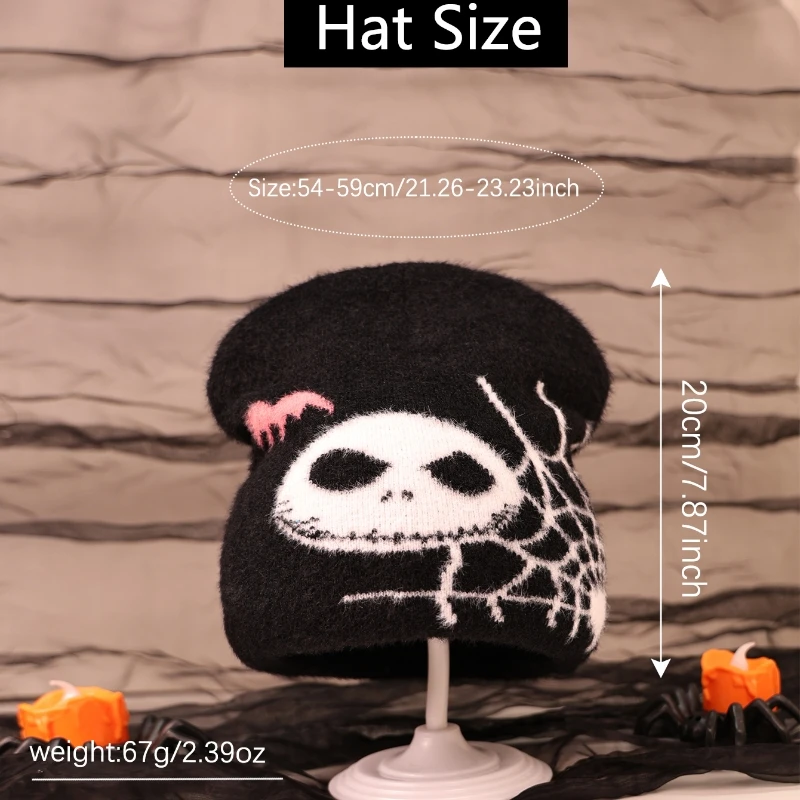 1pc Knitted Hat Halloween Style Plush Jacquard Spiderweb Knit Beanie Hat Horrible Design for Outdoor Autumn and Winter Caps