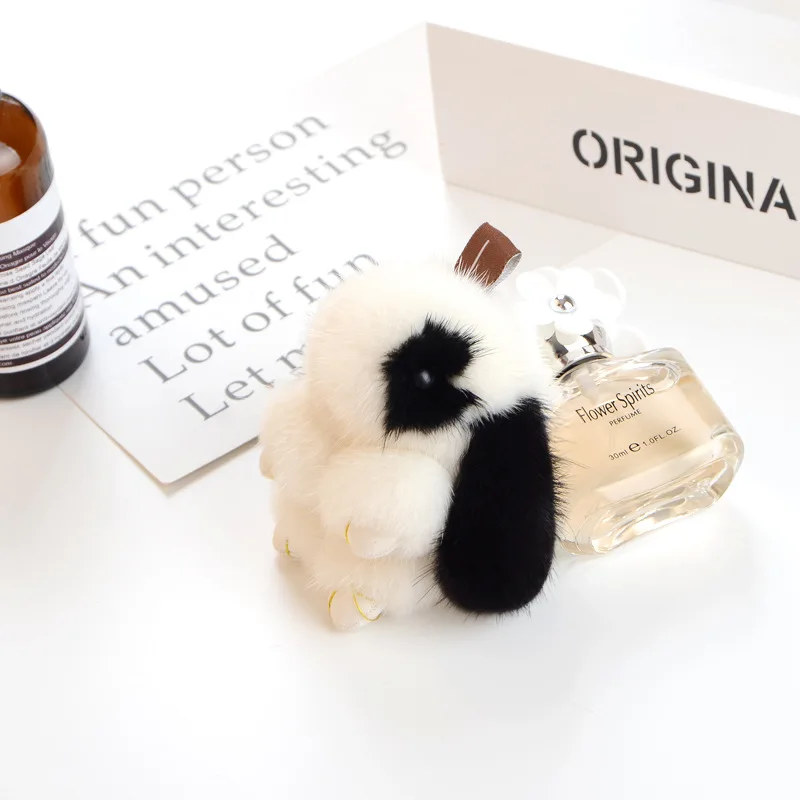 Cute Bunny Genuine Mink Fur Rabbit Keychain Bag Purse Charm Animal Lovers Pocketbook Accessory for Women Girl Gift