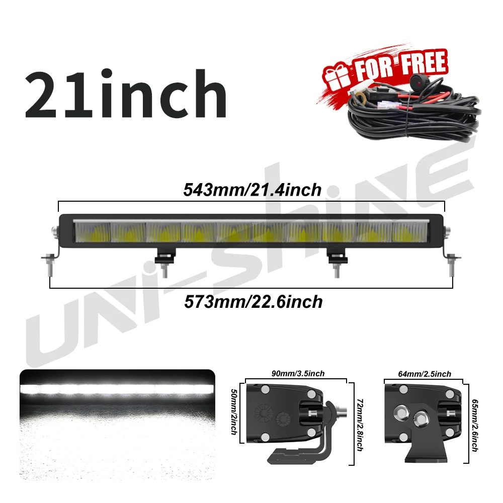 UNISHINE Slanke 10-50 Inch Led-lichtbalk 6000K met Amber DRL 600W Werklampbalk 4x4 Offroad Voor Auto Vrachtwagens ATV 4WD 12V 24V