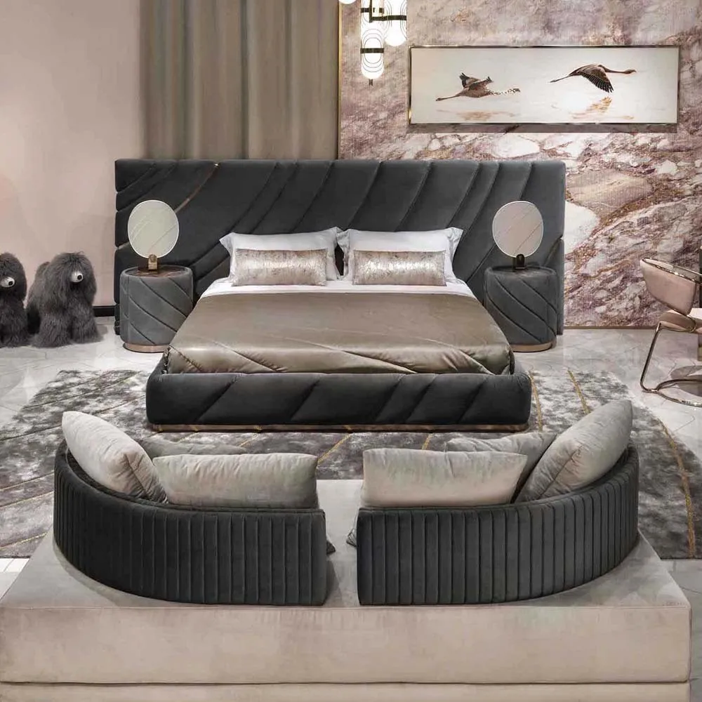 

−For Italian Luxury Modern King-Size Puff Cream Bed Soft Senna Luxury Ins with Rotating Round Bed Frame for Bedroom&