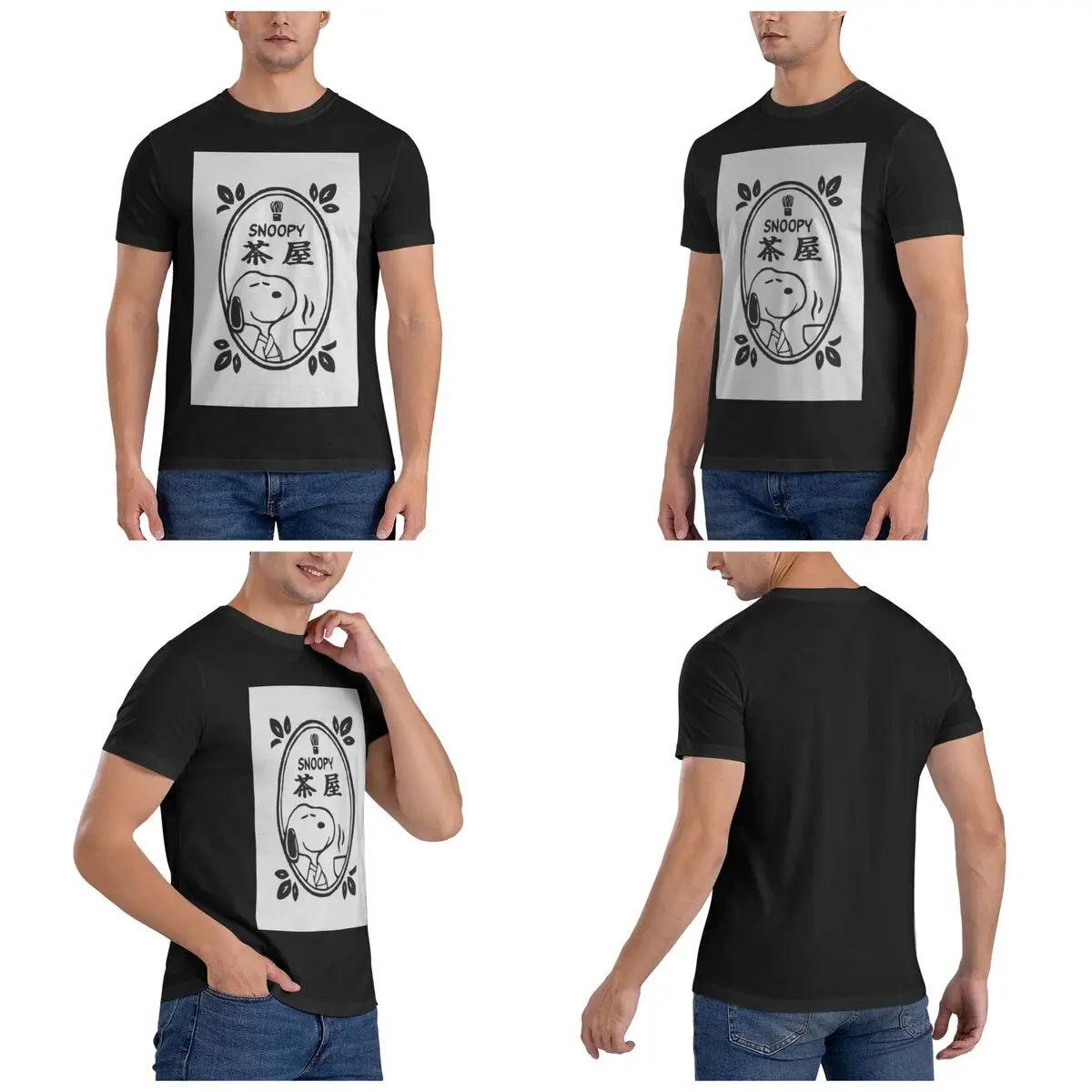 Snoopy Tea House T-Shirt for Men Cotton Plus Size T Shirts Men's Tees Short Round Neck Summer Clothes Tops S-6XL