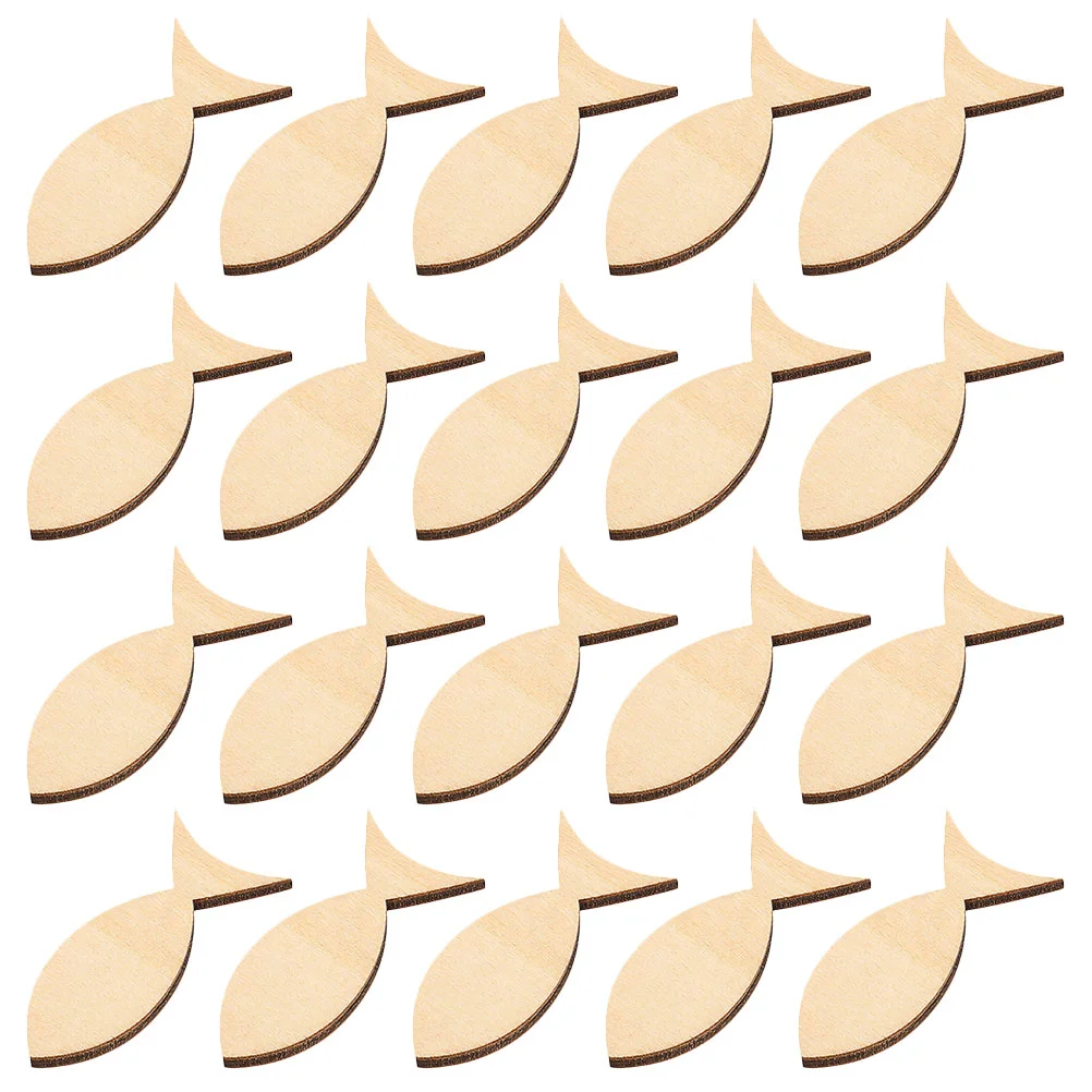 

50 Pcs Solid Fish on Wooden Board Unfinished Tags Small Blank Slices DIY Painting Craft Cutouts Chips