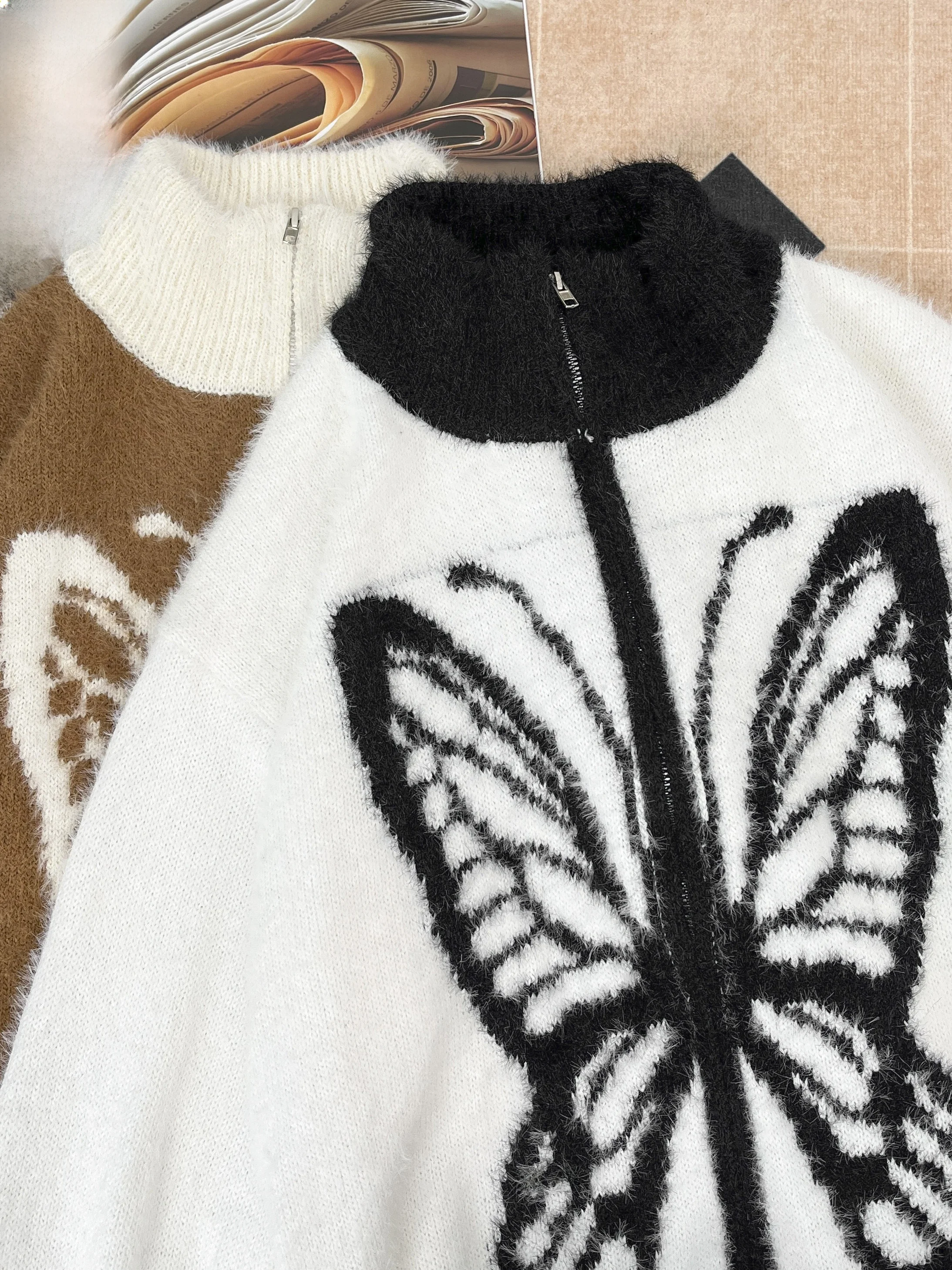 

Retro American Sle Men's Knitted Sweater with Zipper Design Warm Lazy Sle Autumn Winter Faionable Outerwear