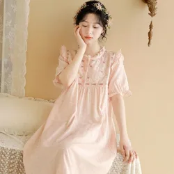 2024 New Princess Summer Pure Lust Print Short Sleeves Sleepshirts Women's Thin Pure cotton Long Nightdress Loungewear Skirt