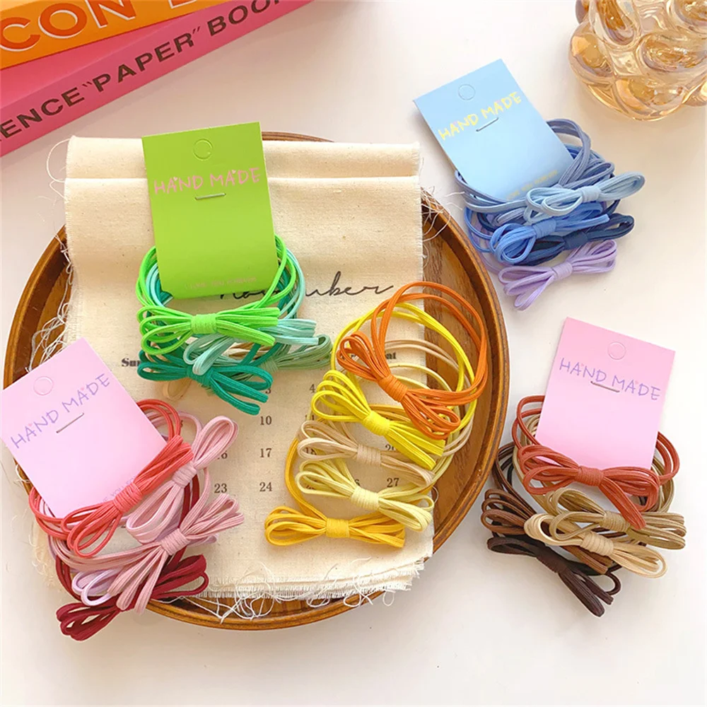 5Pcs/Set Colorful Cute Bow Hair Ties Ropes Elastic Seamless Ponytail Holder Rubber Band For Women Girls Hairwear Accessories