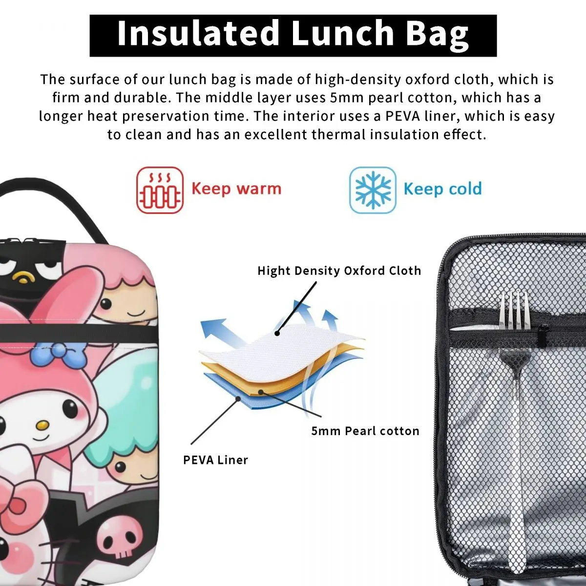 Hallo Kitty isoliert Lunch Bag Kühler Lunch Container tragbare Tote Lunchbox für Männer Frauen Schule im Freien