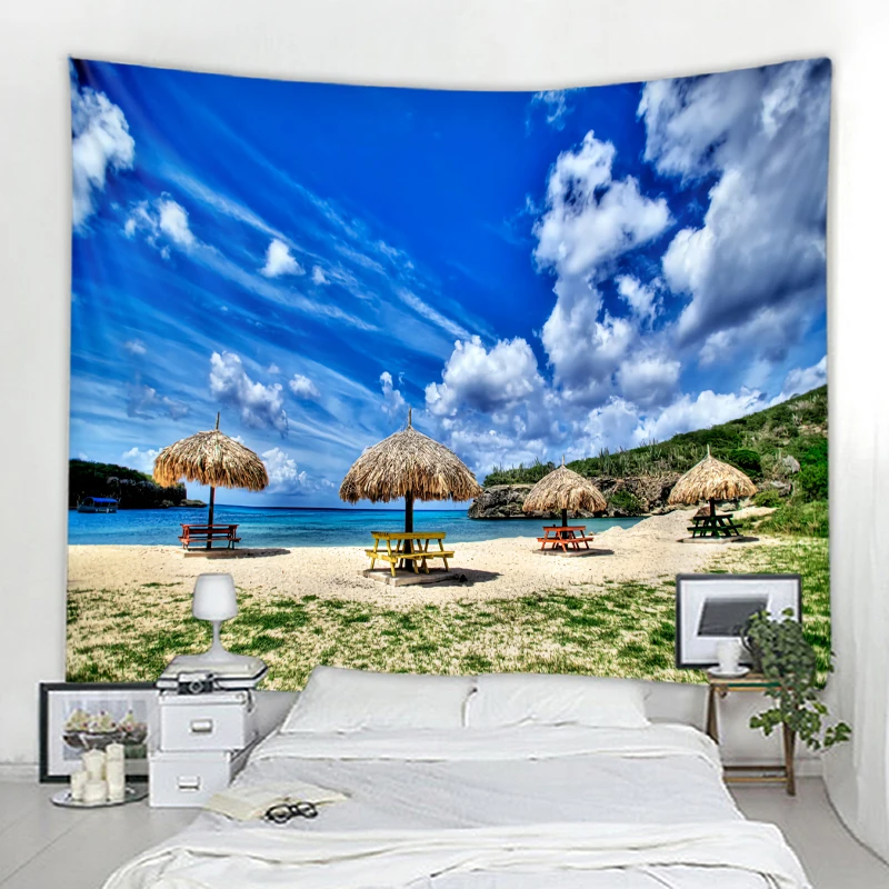 Beautiful mountain and sea scenery tapestry Bohemian living room wall cloth   decoration