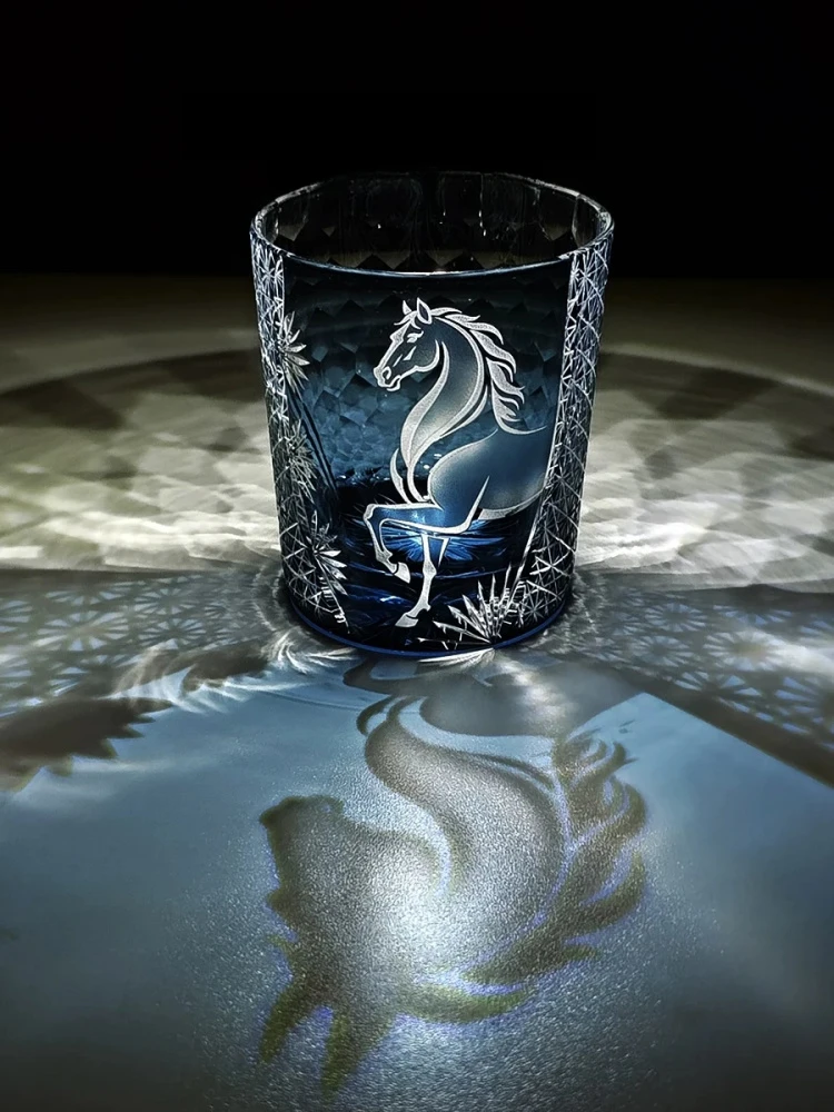 Edo Kiriko Art Glass Whiskey Tumbler Japanese Craftsmanship Wine Gifts Hand-Carved Year of the Golden Horse Crystal Whisky Cup