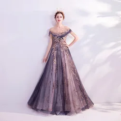 New Purple Prom Dresses for Women Elegant Off The Shoulder Sleeveless Long Skirt Slim Vestidos Banquet Evening Party Dress