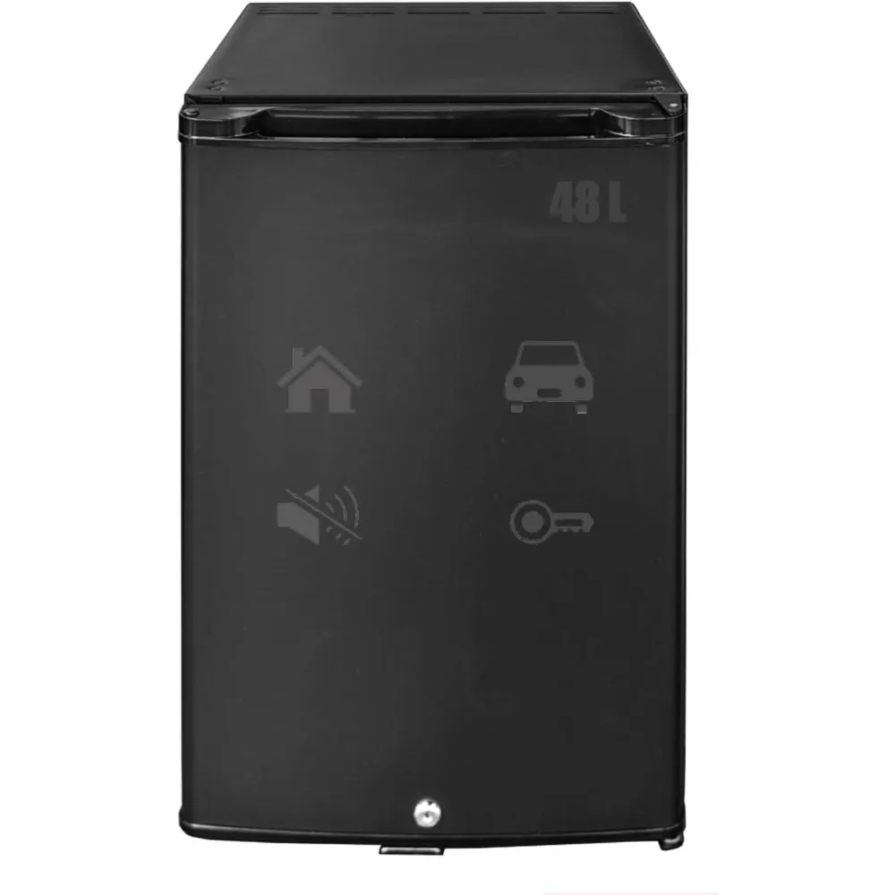 12 Volt RV Fridge With Lock and Key, 1.76 Cu. Ft Small Silent Lockable Upright Mini Refrigerator for Semi Truck