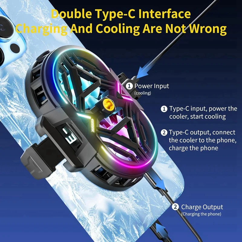 Охладитель для сотового телефона со встроенной подсветкой, перезаряжаемый охладитель радиатора для смартфонов для игр, прямой трансляции видео