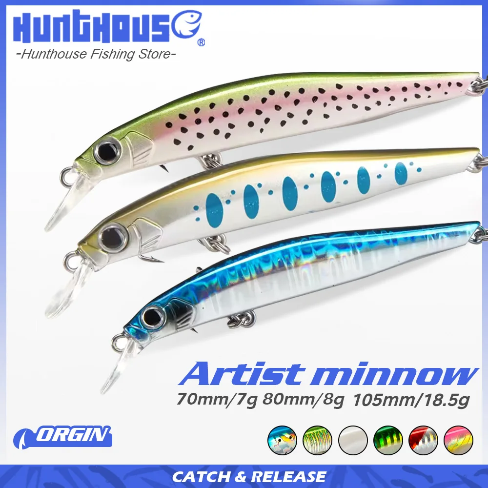 

Hunthouse 3PCS 7PCS Minnow Fishing Lure Hard Bait 70mm/80mm/105mm Sinking Wobblers Action Trout Bass Pike Saltwater Fish Tackle