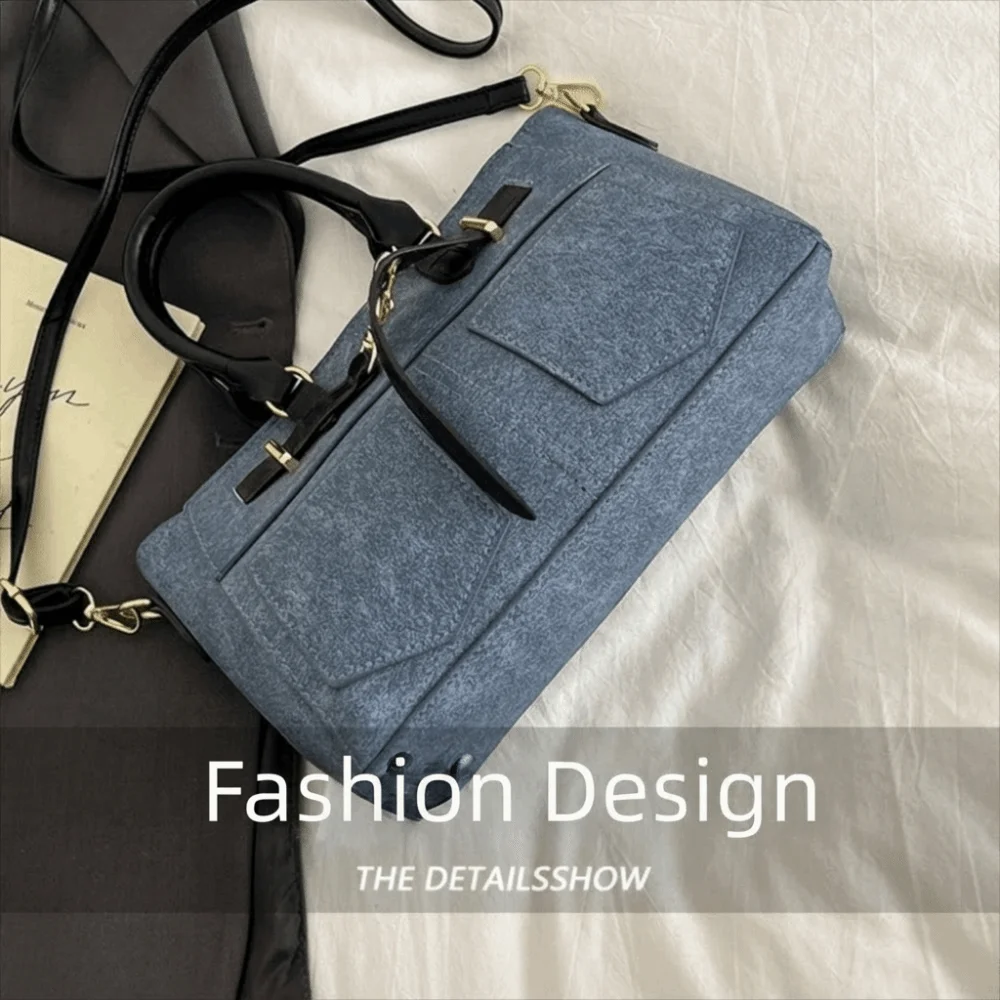 

New Washed Denim Shoulder Bag Front Pocket Large Capacity Crossbody Bag Belt Buckle Strap Underarm Bag Work