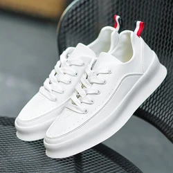 Men's white casual shoes board shoes leather thick bottom soft breathable skateboard sneakers fashion style sports shoes