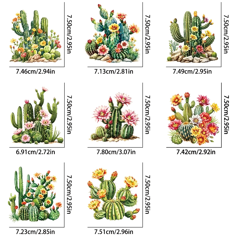 8Pcs UV Crystal Transfer Stickers | Watercolor Cactus, Waterproof Wear-resistant, for Mugs, Glass Cups, Phone Cases & Stationery