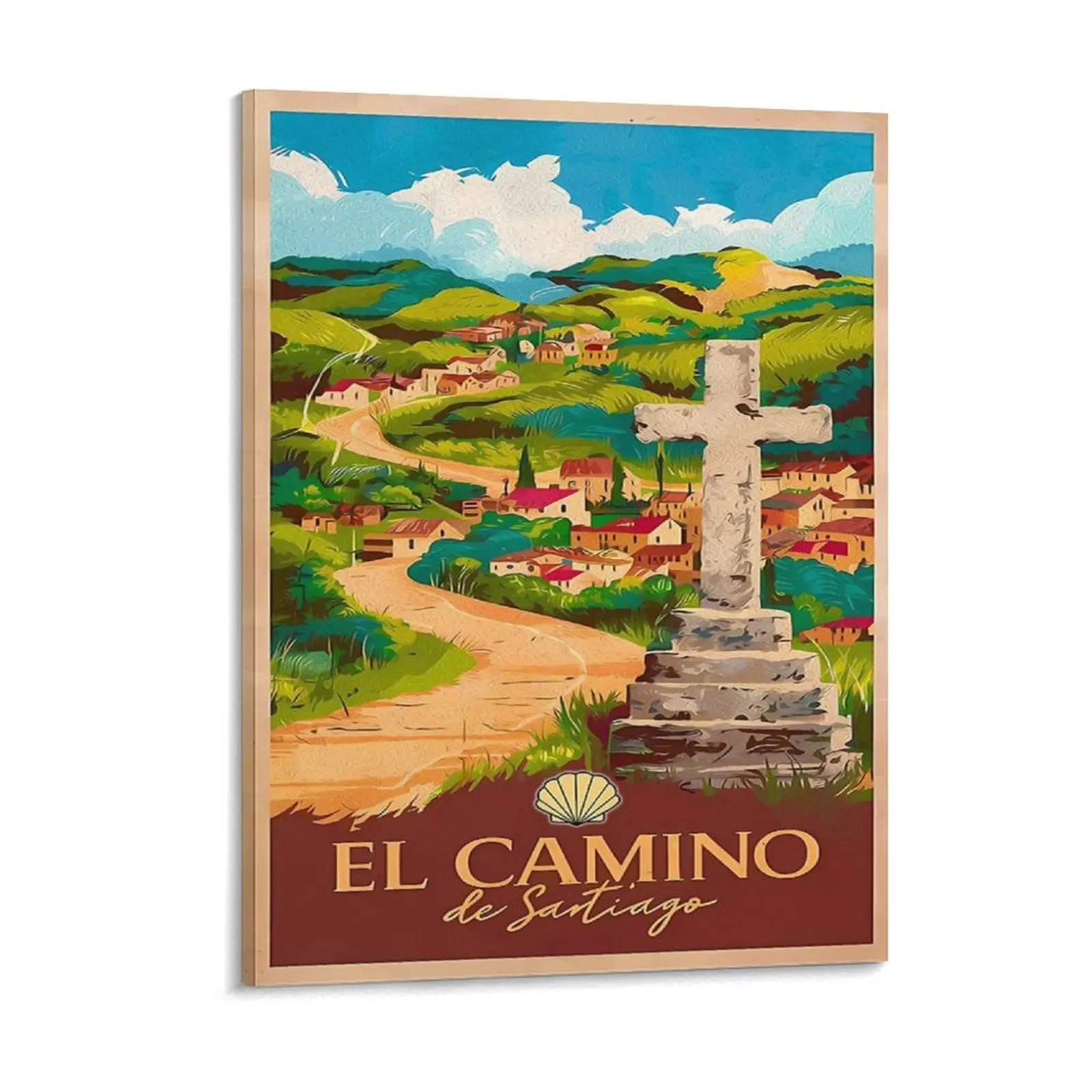 El Camino De Santiago De Compostela Spain Pilgrimage Canvas Painting Garage Garage Design Create Club Framed Wall Painting