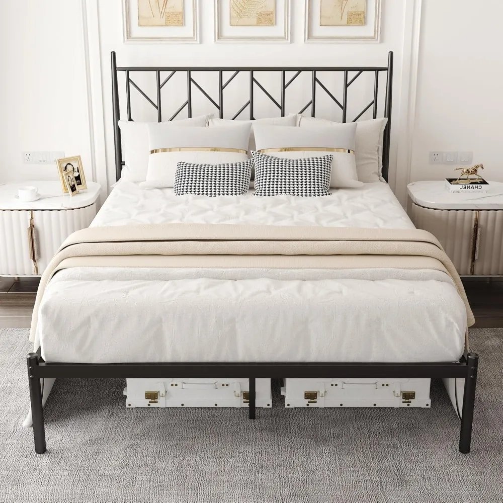 

Каркас кровати-платформы Allewie Queen Size с винтажным изголовьем, 14-дюймовый металлический матрас для хранения вещей, без коробчатой пружины Nee